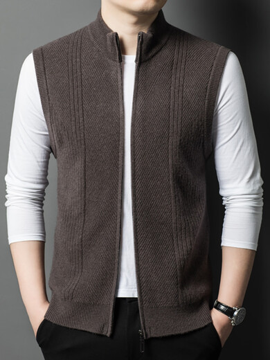 NOSSKISS international luxury brand high-end pure wool sweater men's cardigan vest spring and autumn stand-up collar sweater sleeveless vest camel one size 170/M suitable for 120-135Jin Jin equals 0.5 kg