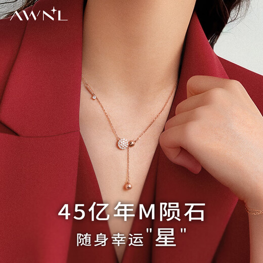 AWNL Nordic M Meteorite Dark Night Wishing Necklace Female Niche Light Luxury High-Level Gift for Girlfriend Birthday Gift Necklace-Rose Gold Brand Gift Box