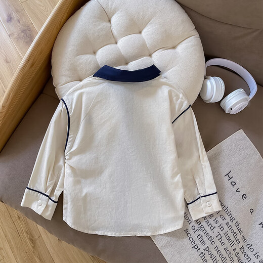 Boys' shirts, children's long-sleeved cotton shirts 2025 spring new style baby boy spring clothes, fashionable autumn tops, trendy off-white 120