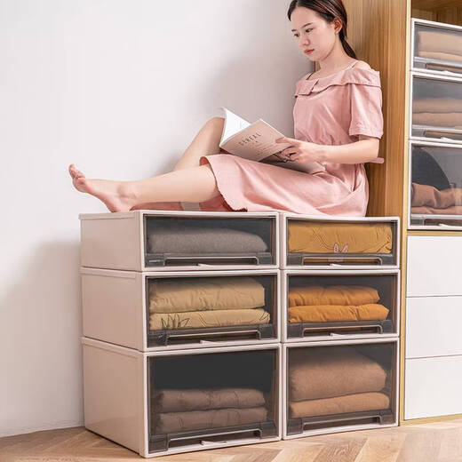 Caja de almacenamiento para guardarropa de fantasía Caja de almacenamiento tipo cajón Armario para el hogar Caja organizadora de ropa Almacenamiento de ropa de plástico Gabinete de almacenamiento Modelo de exportación 3523 Profundidad 47 * Ancho 35 * Altura 23 cm Oferta especial Un paquete Marrón