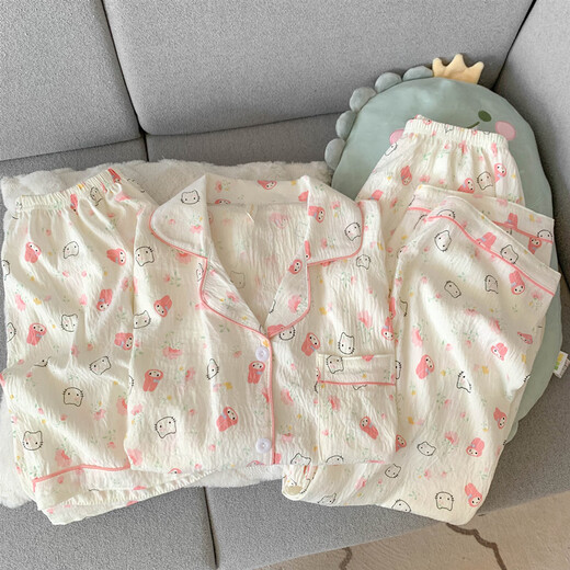 Jingpufei HelloKitty short-sleeved pajamas three-piece set cute Melody cotton silk home clothes Yunduo Cotton-9906# Star Puppy Three-piece set M [Suggestion 75-100Jin [Jin equals 0.5 kg]]