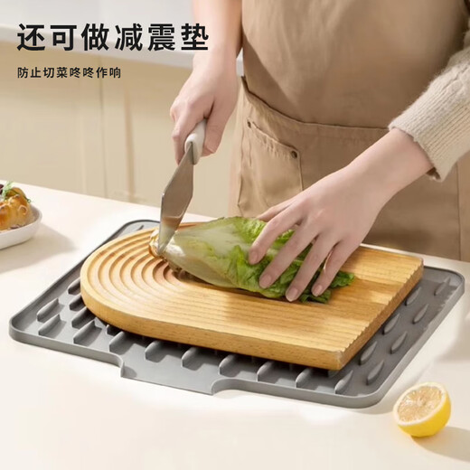 奥美优（AOmeiyou）台面斜坡硅胶沥水垫厨房防烫隔热锅垫加厚防滑菜板固定垫 灰色
