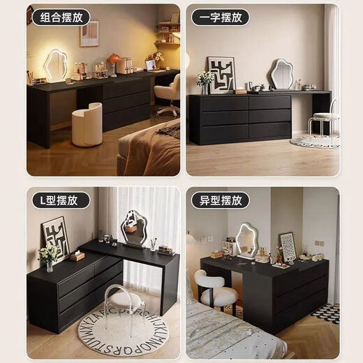 Dresser and cupboard integrated modern simple light luxury high-end bedroom bedside home corner cabinet American style complete set Home package installation saves worry and effort 120cm six-drawer cupboard + 120 dresser + stool