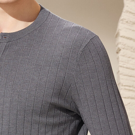 Antonio Light Luxury Simple & Contains Wool Autumn Henley Collar Sweater Men's Delicate Skin Friendly Breathable Long Sleeve T-Shirt Thin Gray M /48(170/88A)