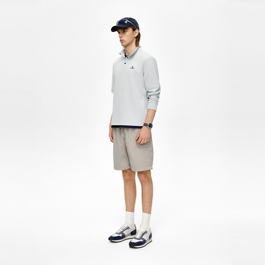 Biyinlefen sun protection plaid T-shirt 2025 new autumn men's tops fashionable foldable henley collar long-sleeved T-shirt