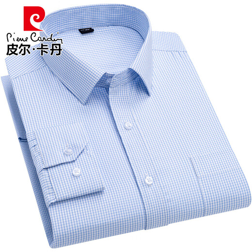 Pier Cardin Paul men's long-sleeved shirt dark blue striped large size straight hem casual plaid middle-aged and elderly daddy shirt 2507 average size 3890-115Jin[Jin equals 0.5 kg]