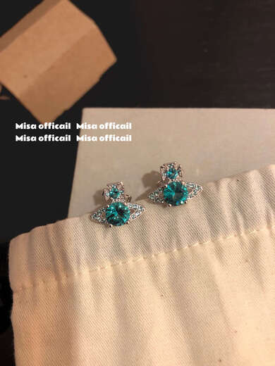 Yadige design emerald new color mermaid tears saturn zircon necklace earrings for women light luxury high-end emerald single diamond saturn earrings