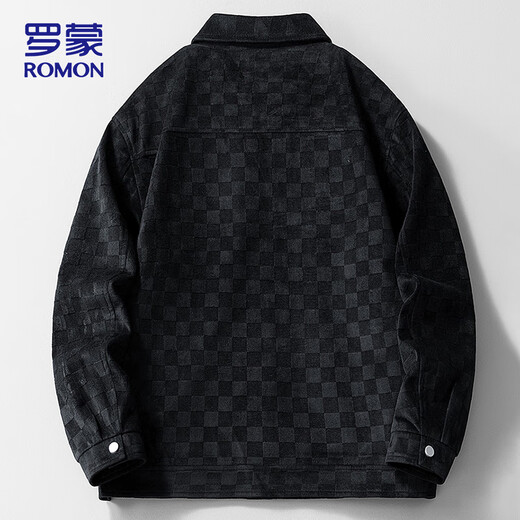 ROMON coat men's autumn and winter work jacket men's lapel plaid men's warm tops black XL