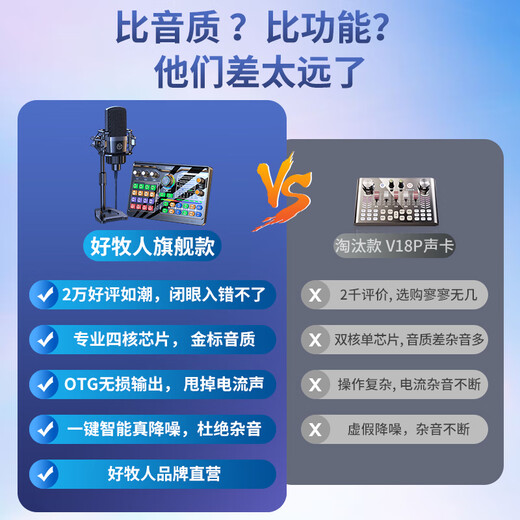 Good Shepherd Sound Card Live Broadcast Equipment Set Singing Special Microphone Douyin National K-Sing Full Set Microphone Fill Light Mobile Phone Outdoor Computer Recording Professional Live Broadcast Voice Changer Exclusive Edition - Black Sound Card Complete Set + Diaphragm Microphone - (Fill Light Desktop Stand)