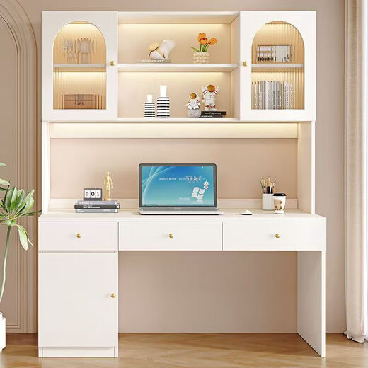Ixinden new light luxury solid wood desk and bookcase integrated home study desk student study table with bookcase computer desk 100*50*200 Home + installation