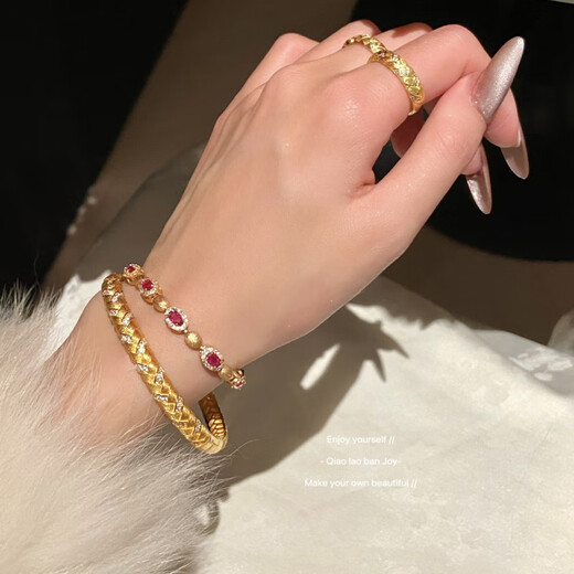 Shijun (SHIJUN) Heavy Industry Wheat Ear Bracelet Bracelet Middle Ages Flash Diamond Red Corundum Imitation Jade Color Retro Texture Fashion Accessories Jewelry Gold Bracelet