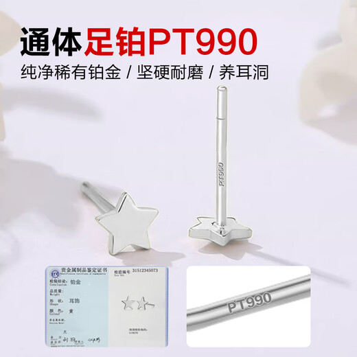 Dairuo platinum star earrings to support pierced ears, high-end earrings for women, small ear bone nails, mini free earrings 2025 new single platinum earrings (approximately 0.21g)
