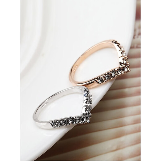 QUAMERv word ring row of diamonds for women, heart-shaped, fashionable index finger ring, full diamond tail ring, personalized internet celebrity ins, silver model, inner diameter 19 mm