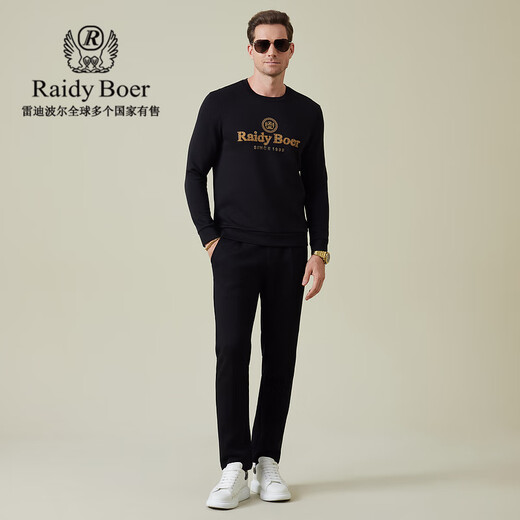 Raidy Boer/Raidi Boer Air Layer 2025 Autumn Men's Hot Diamond Flocking Logo Round Neck Sweatshirt 6008 Black M /170/48