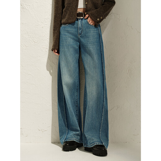
Jiuzi Annako retro tannin Fengshui washing old heavy cotton denim scimitar pants for women 2025 spring new blue series - the second batch of KWFQ12171 XS