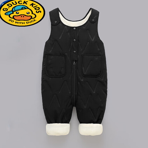 G.DUCKKIDS children's overalls for boys and girls in autumn and winter all-in-one velvet cotton pants for babies with open stalls for children and infants thickened outer pants black plus velvet and thickened - 90