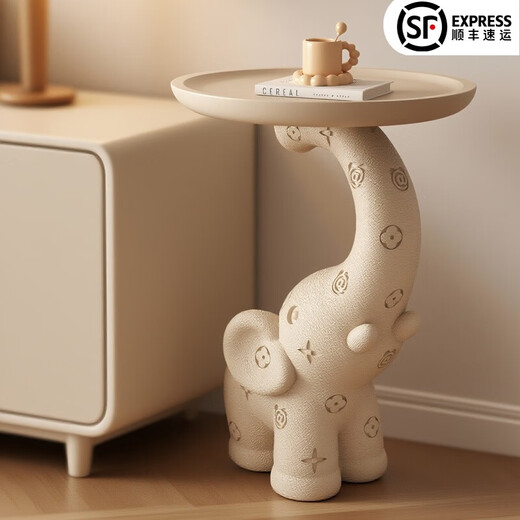 Ole's elephant floor-standing ornaments modern cream style living room TV cabinet sofa side table bedroom bedside table tray storage elephant side table ornaments - beige leather texture