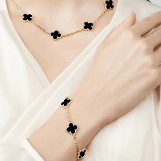 COASZE 18K rose gold four-leaf clover five-flower bracelet for women AU750 color gold carnelian bracelet for girlfriend five-flower bracelet black agate gold color