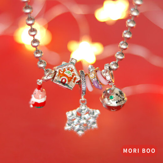 Two cats and pigs cartoon pigs Christmas stockings snowflakes 925 silver beads holiday beads bell bracelet bracelet beads for women ring bell (only one bead)