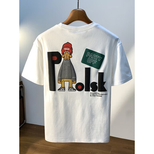 Benny Road Baleno gran tamaño 200jin [Jin equivale a 0.5 kg] Camiseta de manga corta de cuello redondo para hombres 2025 camiseta de algodón estampada de estilo Hong Kong de verano más grasas