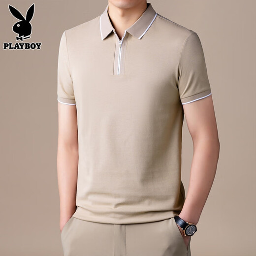 花花公子（PLAYBOY）高端半拉链Polo衫男士短袖t恤夏季新款宽松冰丝半袖上衣服男T舒适 FYMB9276白色 XL 【121-140斤】