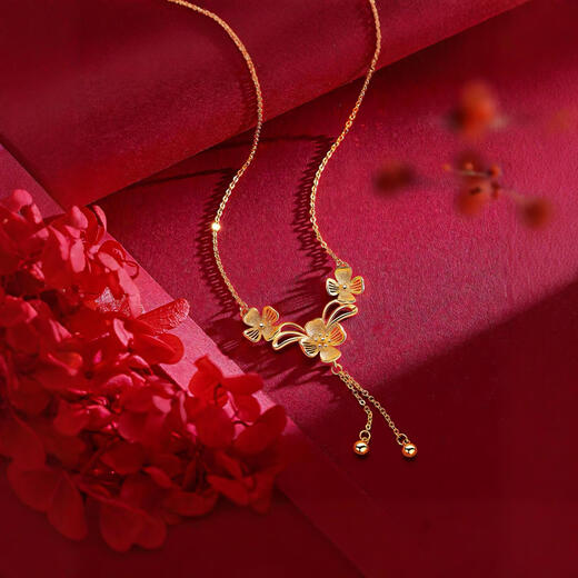 Only double gold snake and rabbit necklace zodiac foot golden pendant 18k color gold clavicle chain girlfriend snake rabbit necklace