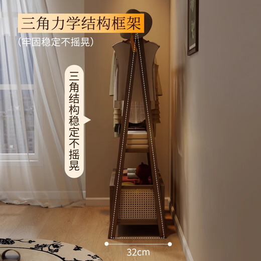 Thorough medieval coat rack floor-standing bedroom home clothes rack multi-functional storage rack removable simple clothes rack walnut color 60CM-with wheels