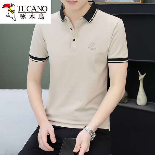 Holzspecker Revers Stickel Polo Shirt 3D Konkave Hut Sommer reines Baumwoll kurzärmelige T-Shirt Herrengeschäft lässig Stickhemd weiß 723 Lappel L 110-125jin [Jin gleich 0,5 kg]