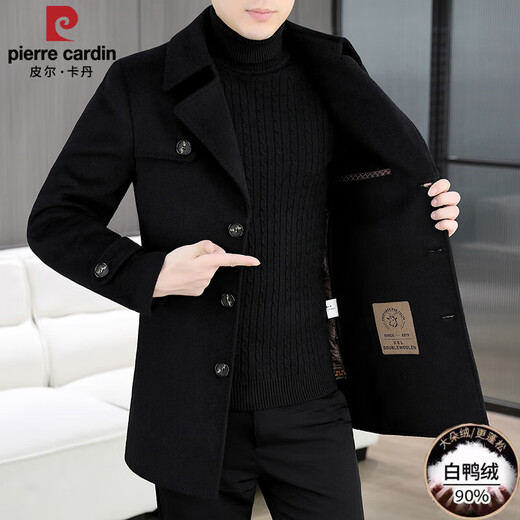 Pierre Cardin Double-sided Woolen Coat Men's 2025 Autumn and Winter Thickened Liner Windbreaker Mid-Length Woolen Coat Black (Wool Double-sided Woolen Coat) Regular M Recommended 95-105Jin Jin equals 0.5 kg