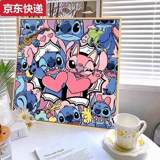 Pick-up cat Stitch digital oil painting diy filled hand-colored oil painting Stitch hand-painted cartoon acrylic decorative painting qx12173 highlight paint + professional canvas + multiple brushes +