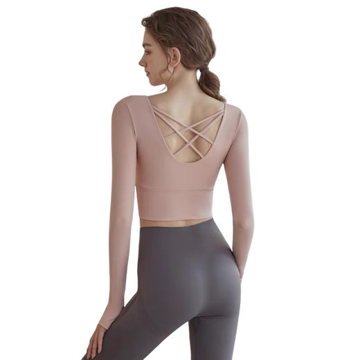 Gu Jianmu Yoga Wear Women's Spring and Summer Style Fixed Cup Sports Top Running Pilates Training Fitness Wear Long Sleeve Light Pink Top Fixed Cup + Patterned Gray Pants L L120-140Jin Jin equals 0.5 kg