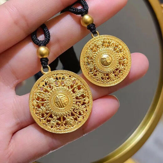 OIDSG Old Phoenix 999 ancient method inheritance gold-plated silver eight-treasure compass pendant with blessing word hollow transfer bead necklace clavicle chain classic eight-treasure plate number 4.2cm gold-filled within 0.2g