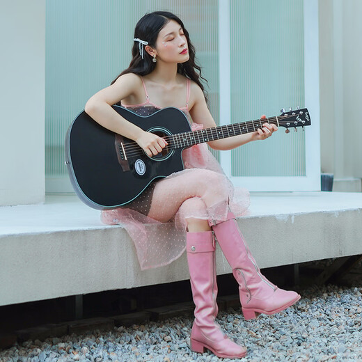 SAGA Guitar Spruce Wood SA600CBK Black Entry-Level Folk 40-inch Guitar Recommended for Beginners with Gift Pack Teaching