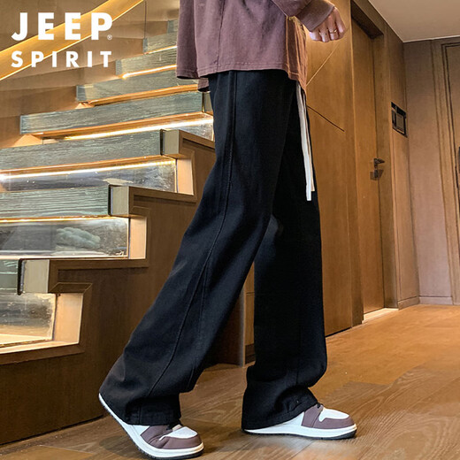 JEEP SPIRIT Jeep jeans men's autumn and winter American wide-leg scimitar pants men's straight flared pants black XL