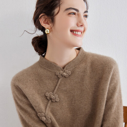 SENLIYA International Light Luxury High-End Cashmere Sweater Button Stand Collar Cashmere Sweater Women's Cashmere Slim Half Turtleneck Pullover Sweater Pomegranate Red S Collection and purchase will give you a gift