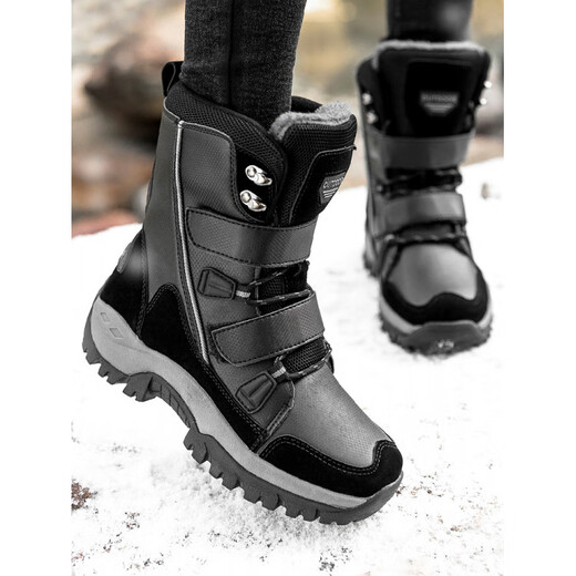 Qiyuemang Zapatos de algodón cálidos y engrosados ​​de Terciopelo de Invierno para Mujer, Botas de Nieve del Noreste para Exteriores, Impermeables y Antideslizantes, Zapatos de esquí de Suela Gruesa a Media Pantorrilla para Mujer 555 Beige (Modelo de Mujer) 36