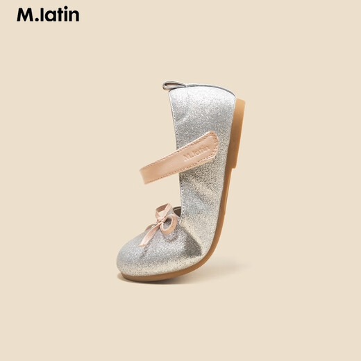 马·拉丁（M.Latin）24春女童大童蝴蝶结公主皮鞋12401S406X 银色 30