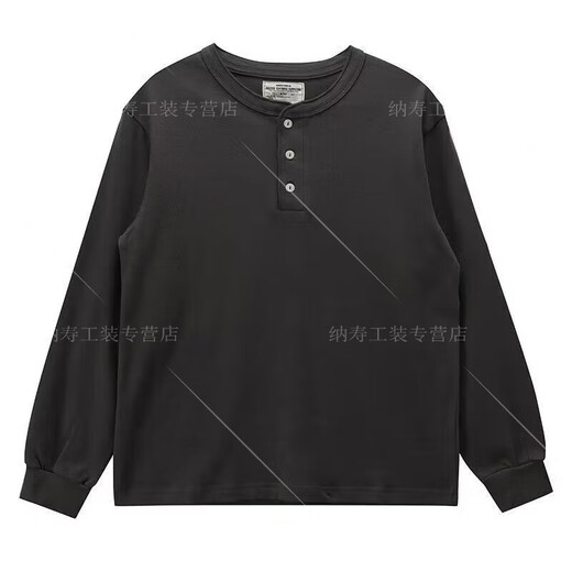 Jiaojing long-sleeved American retro long-sleeved T-shirt men's simple Ami khaki heavy Henry collar bottoming shirt for men black XL