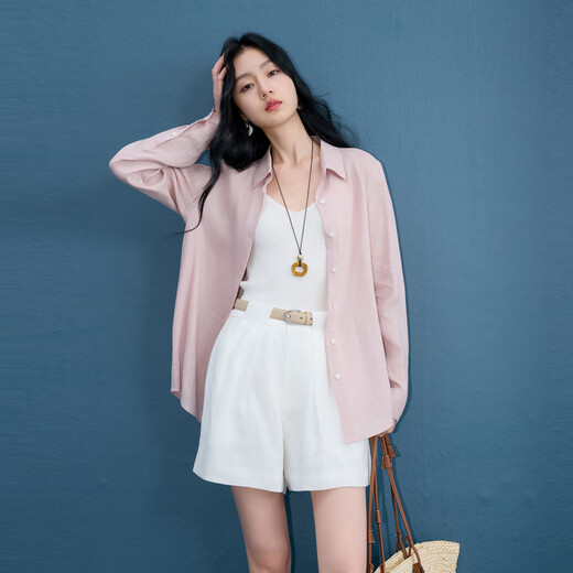 Tricolor 100 Linen 2025 Autumn New Solid Color Shirt Lapel Loose Shirt Minimalist Style Z