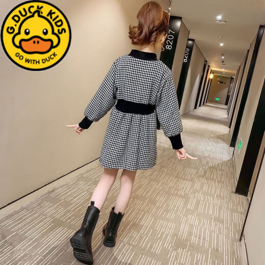 G.duck Girls Autumn and Winter Sweater Dress 2023 New Korean Style Western Style Princess Dress for Medium and Large Children Autumn Children's Skirt Brown Velvet Thickened 130cm Suitable for 120-130cm Age 7-8 Years Old