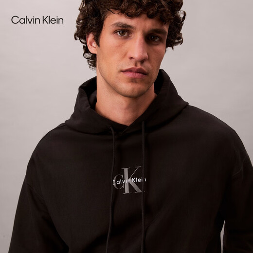Calvin KleinJeans spring and autumn men's trendy American casual style classic simple ck letter loose sports hooded sweatshirt UB1-space black M