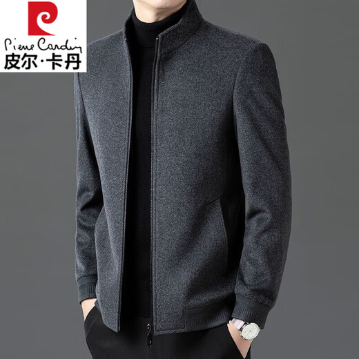 Pierre Cardin 100% pure wool jacket men's stand collar 2025 autumn and winter new high-end business casual executive dad woolen jacket 11597 gray stand collar style XL 180/96A