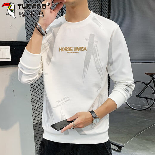 Woodpecker (TUCANO) sweatshirt men's autumn and winter long-sleeved T-shirt men's round neck loose casual bottoming shirt clothes men's jacket white XL