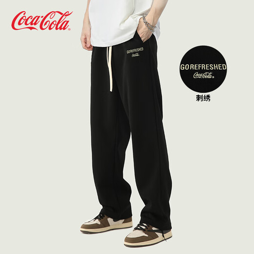 可口可乐（Coca-Cola）休闲裤男美式直筒宽松长裤运动裤女 黑色 S