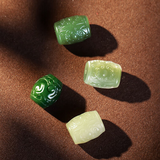 Cardamom Time Hetian Jade Loose Beads with Beads DIY Toy Accessories with Black Jasper Pattern Barrel Beads Single Beads Comes with One Certificate