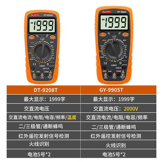 Tianyu 2KV Mina de alto voltaje Pantalla digital Digital Anti-Burn Multímetro Digital Digital Multimetrario 9905T9208 GY-9905T Estándar (2000V Alto voltaje) Enviar al instalador