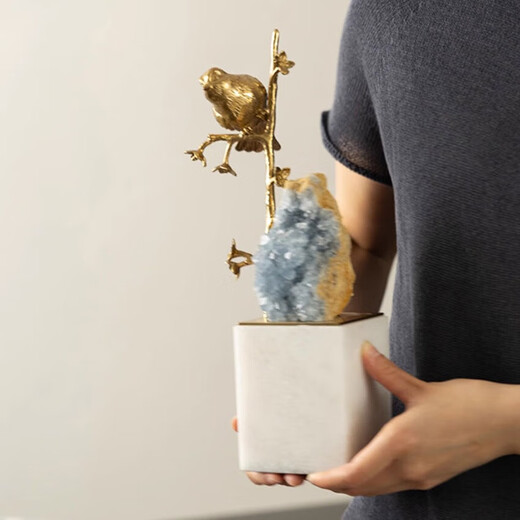 Rinoart Crystal Brass <Little Fairy> Feng Shui Sculpture Natural Marble Entrance Study Desktop Decoration <Little Fairy>