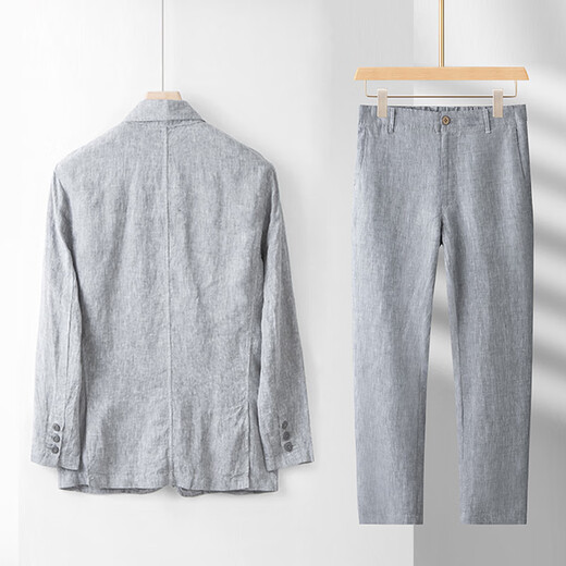 DK high-end men's 100% linen suit suit men's spring and summer thin breathable jacket loose casual suit two-piece set linen color S recommended 110-130Jin Jin equals 0.5 kg