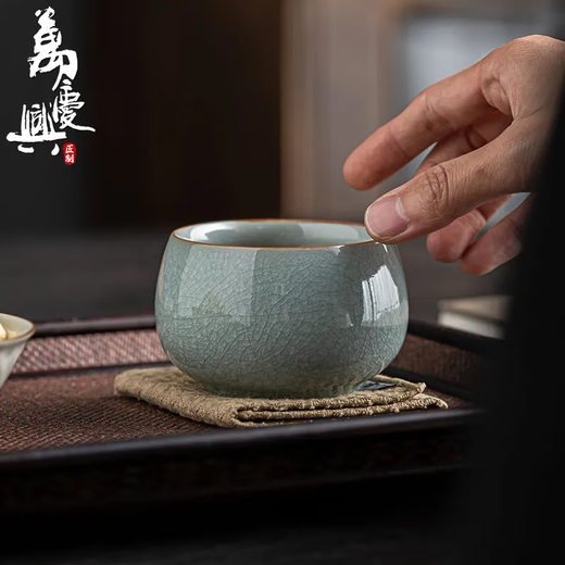 Ru kiln ice flower master cup single cup open slice personal tea cup ceramic tea cup kung fu tea set tea cup home use Ru kiln open slice master cup yuanrong cup 140ml