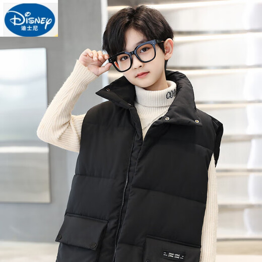 Disney boys' vest autumn and winter 2025 new winter fashionable outer vest medium and large children's warm thickened casual jacket black 130 cm